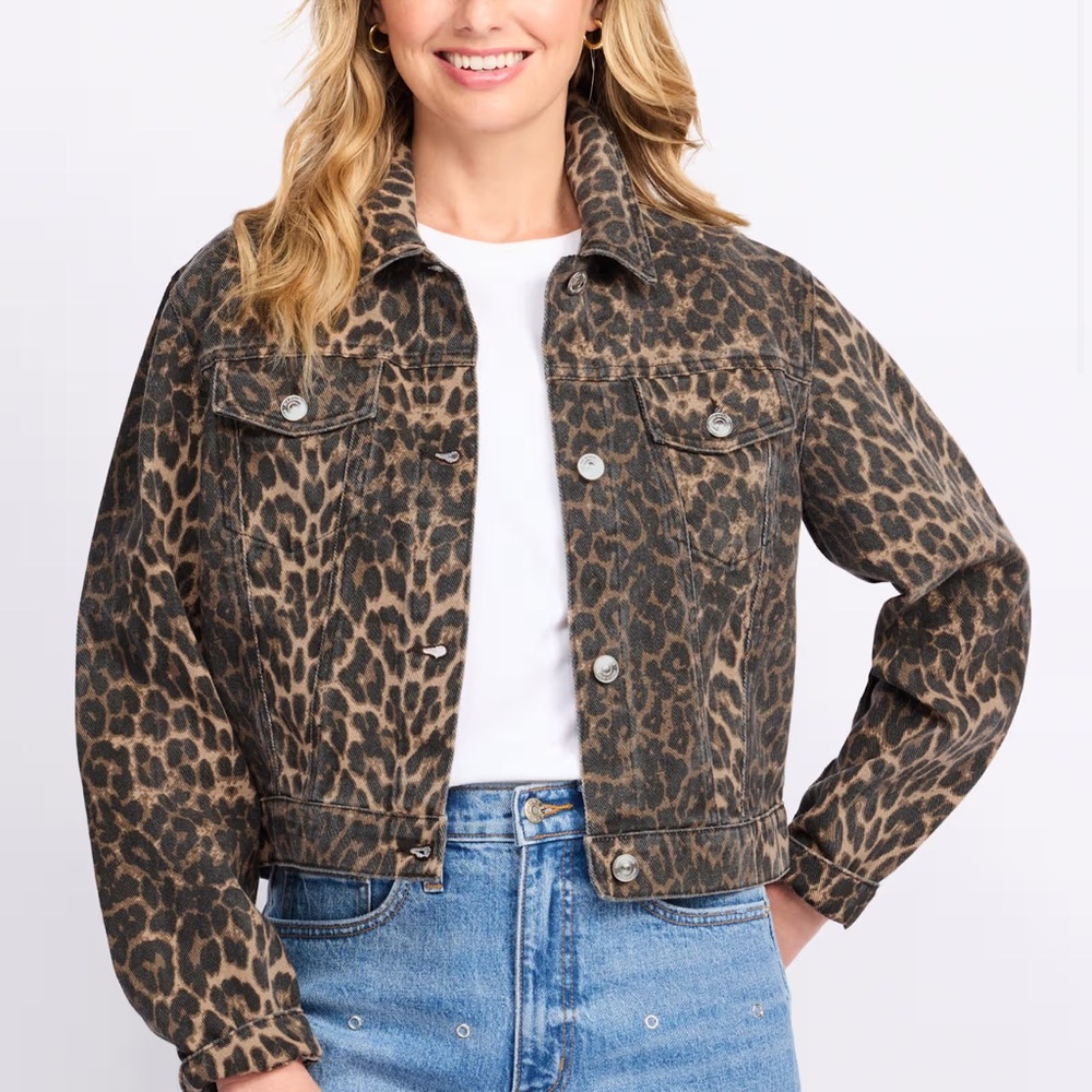 Steve Madden Denim Jacket Leopard Animal Print Jean Jacket S